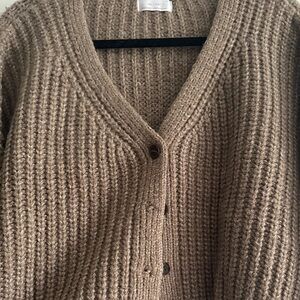 OAK + FORT Taupe Ribbed V-Neck Cardigan